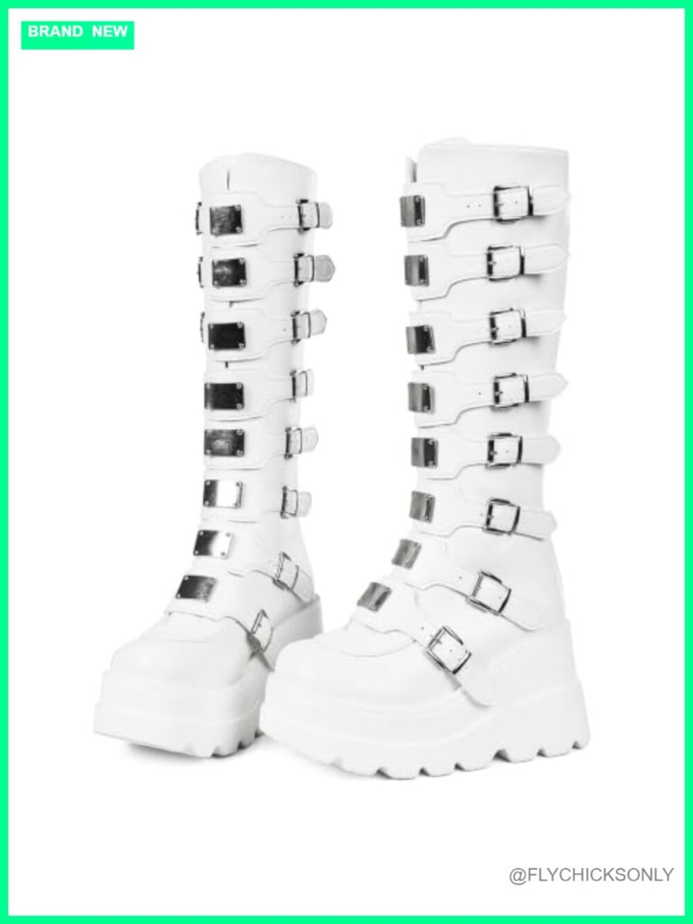 CELNEPHO Women's Knee High Boots Platform Wedge Gothic Multi-Buckle Combat Boots